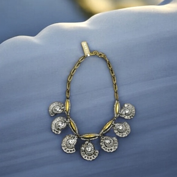 Lulu Frost for J Crew Crystal Cluster Drop Statement Necklace Bronze Silver NWT - Picture 11 of 11